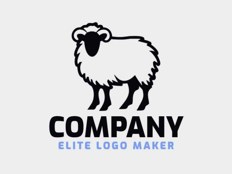 Logotipo customizável com a forma de uma ovelha composto por um estilo mascote e cor preto.
