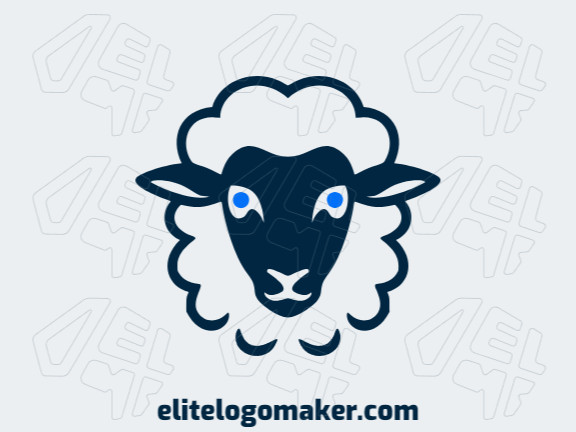 Um logotipo simétrico que apresenta a cabeça de uma ovelha em azul sereno e preto audacioso, simbolizando equilíbrio e resiliência.