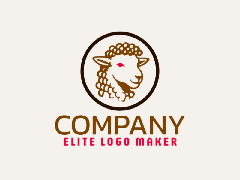 Um logotipo profissional em forma de uma cabeça de ovelha com um estilo circular, as cores utilizadas foi marrom e marrom escuro.