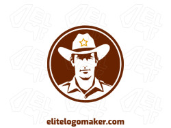 Abstract logo with solid shapes forming a sheriff with a refined design and brown color.