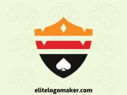 Simple logo with solid shapes forming a shield combined with a crown and a spade, with a refined design.