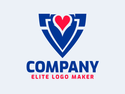 Logotipo profissional com a forma de um escudo combinado com um coração com estilo emblema, as cores utilizadas foi vermelho e azul escuro.