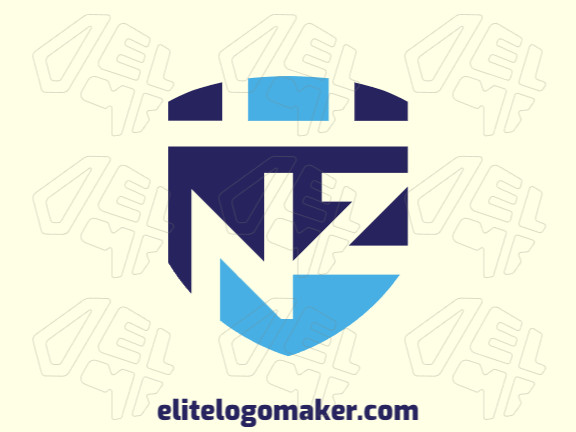 Logo available for sale in the shape of a shield combined with a letter "N" and a letter "Z", with abstract style and blue color.