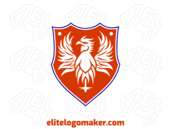 Professional logo in the shape of a shield combined with a rooster with an emblem style, the colors used were dark blue and dark orange.