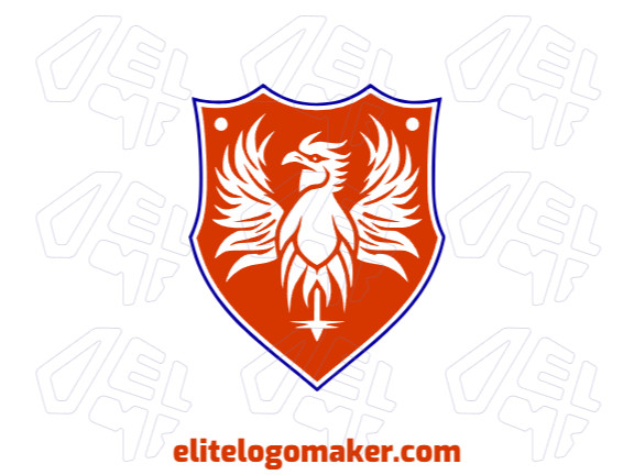 Logotipo profissional com a forma de um escudo combinado com um galo com estilo emblema, as cores utilizadas foi azul escuro e laranja escuro.