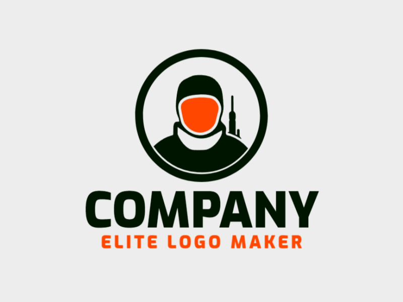 Create a vectorized logo showcasing a contemporary design of a shooter and simple style, with a touch of sophistication with orange and black colors.