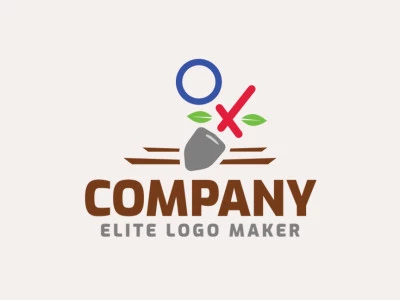 Creative logo with a refined design forming a shovel combined with a magnifying glass, the colors used were green, blue, brown, red, and grey.