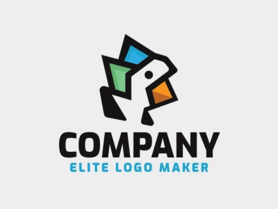 Logotipo profissional composto por formas estilizadas formando um periquito com design abstrato, as cores utilizadas foi preto, azul, verde, e amarelo.