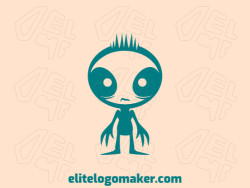 A simple logo composed of abstract shapes forms a skinny alien with a green color.