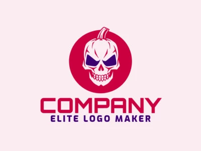 Logo template for sale in the shape of a skull combined with a pumpkin, the colors used was red and dark blue.