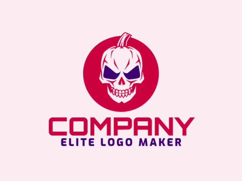 Logo template for sale in the shape of a skull combined with a pumpkin, the colors used was red and dark blue.