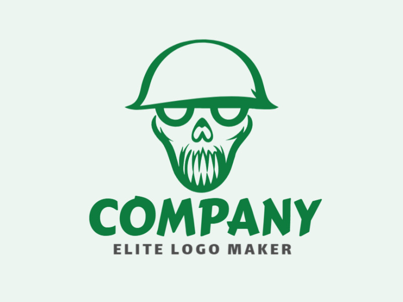 Logotipo profissional com a forma de um soldado caveira com design criativo e estilo abstrato.