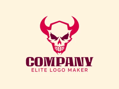 Customizable logo in the shape of a skull with horns with a symmetric style, the colors used were red and dark red.