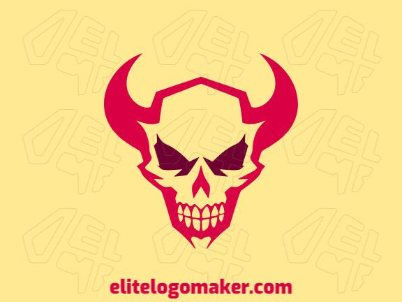 Customizable logo in the shape of a skull with horns with a symmetric style, the colors used were red and dark red.