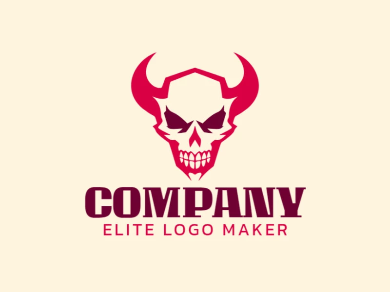 Logotipo personalizable en forma de una calavera con cuernos con un estilo simétrico, el color utilizado fue el rojo.