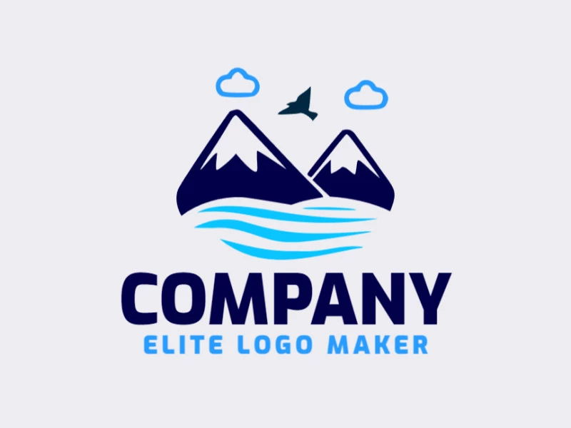 Logotipo simples composto por formas abstratas, formando um céu com as cores azul e azul escuro.