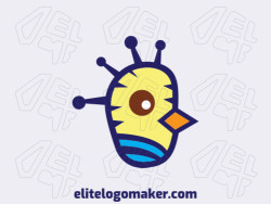 Customizable logo with the shape of a bird composed of a stylized style with brown, yellow, white, and blue colors.