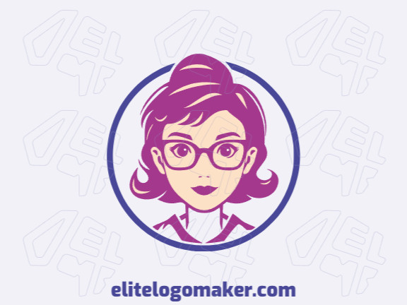 A circular emblem featuring a smart girl, blending purple, beige, and dark blue, symbolizing intelligence and innovation.