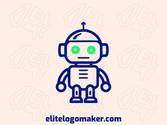 Logotipo simples composto por formas abstratas, formando um robô inteligente com as cores verde e azul escuro.