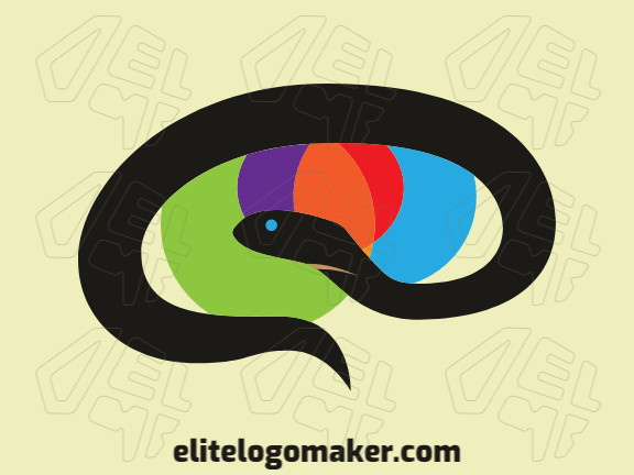 Stylized company logo in the shape of a snake combined with a brain with blue, black, green, red, orange and purple colors.