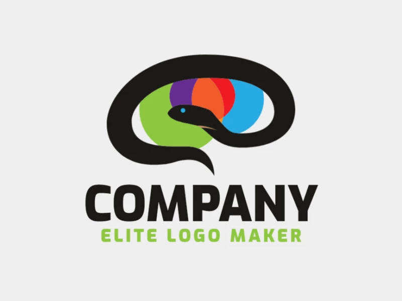 Logotipo personalizable en forma de una serpiente combinado con un cerebro compuesto por un estilo abstracto y colores azul, violeta, y naranja.