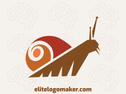 Simple logo template in the shape of a snail composed of simples shapes with red, orange, and brown colors.