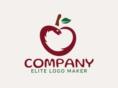 Abstract logo design with the shape of a snake and a cherry composed of abstracts shapes with green, red, and brown colors.