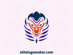 Vector logo in the shape of a snake head with abstract design with blue, orange, and purple colors.