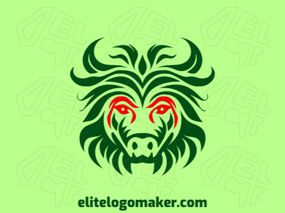 Create your own logo in the shape of a snake head with an abstract style with red and dark green colors.