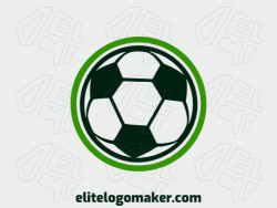 Template logo in the shape of a soccer ball with a minimalist design with black and dark green colors.