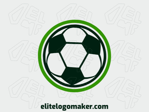 Logotipo criativo com a forma de uma bola de futebol com design minimalista e com as cores preto e verde escuro.
