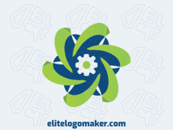 Abstract logo design composed of solid shapes and a circle forming an asterisk with green and blue colors.