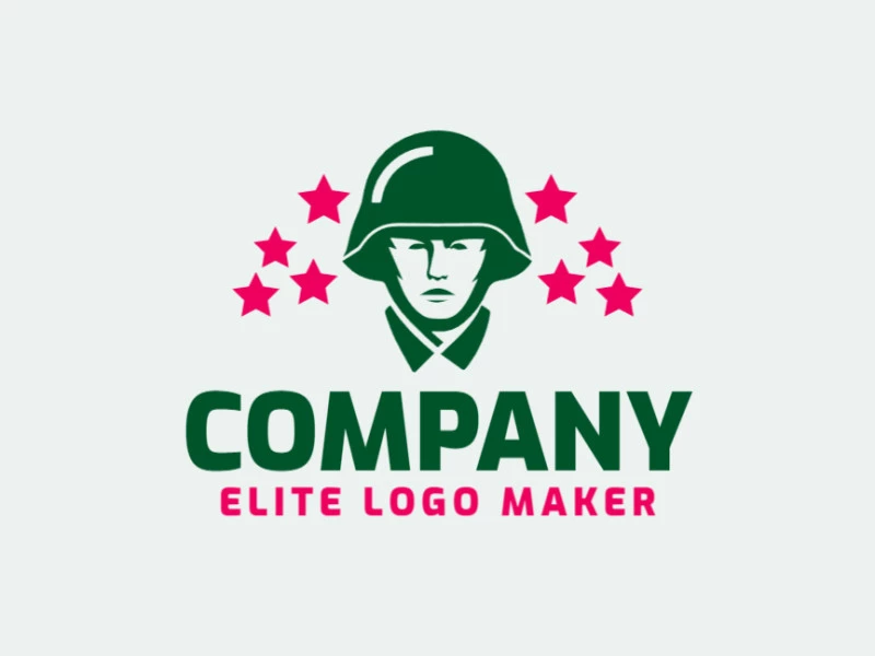 A simple yet striking logo featuring a soldier amidst stars, evoking bravery and valor.