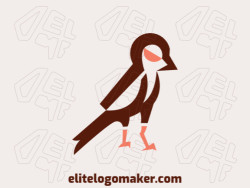 Animal logo with the shape of a sparrow composed of abstracts shapes with brown and orange colors.