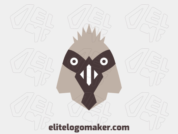 Stylized logo design with the shape of a sparrow head composed of abstracts shapes with brown and beige colors.