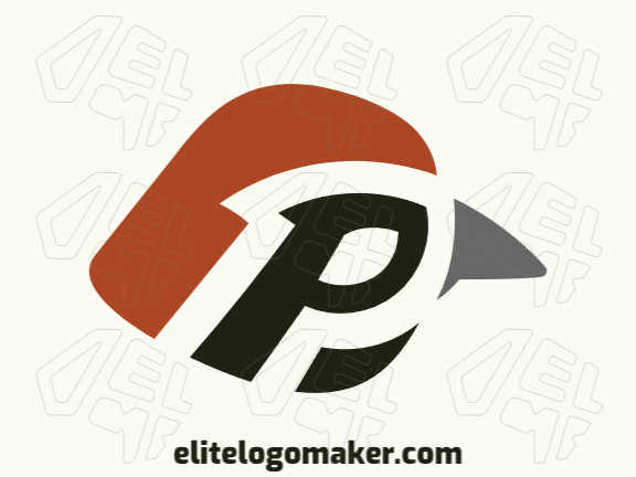 Customizable logo in the shape of a sparrow combined with a letter "P", with a minimalist style, the colors used was brown, grey, and black.