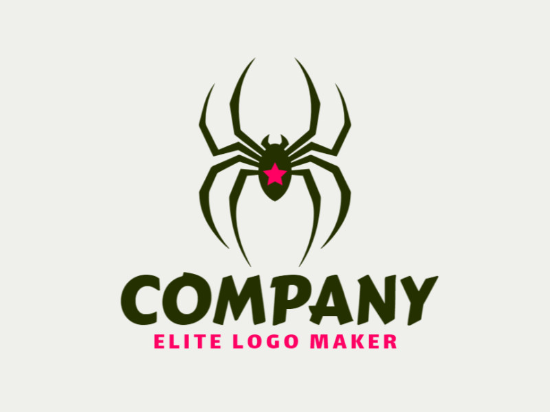 Un logotipo diseñado de manera simétrica que presenta una araña, mezclando tonos de verde y rosa para evocar una sensación de equilibrio e intriga.