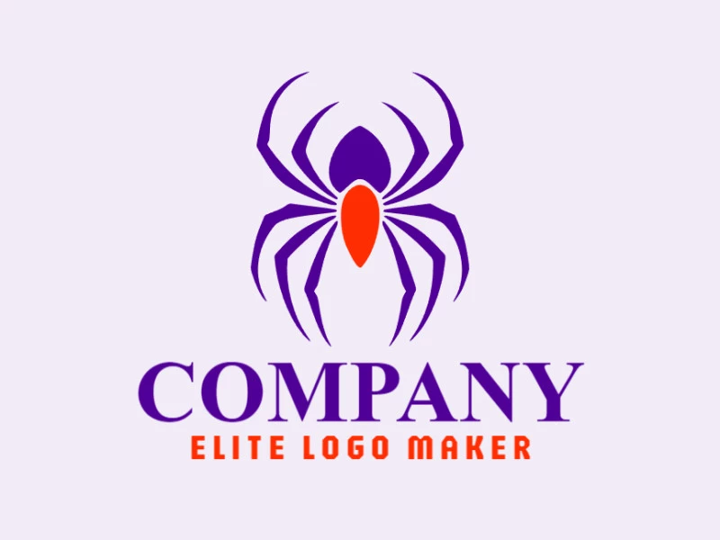 Logotipo de vector en forma de una araña con estilo minimalista y colores naranja y violeta.