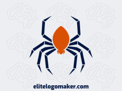 Symmetric logo with solid shapes forming a spider with a refined design with dark blue and dark orange colors.
