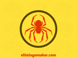 Create a vectorized logo showcasing a contemporary spider design with a symmetric style, with a touch of sophistication with brown and red colors.
