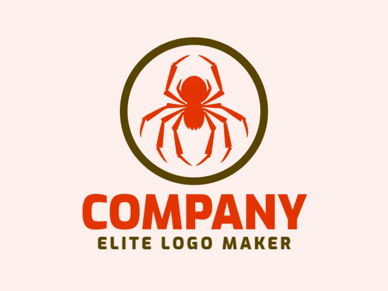 Create a vectorized logo showcasing a contemporary spider design with a symmetric style, with a touch of sophistication with brown and red colors.