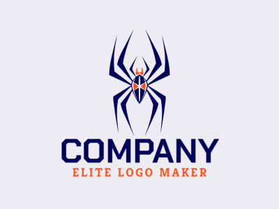 Un diseño de logotipo cautivador con una representación abstracta de una araña, mezclando tonos de naranja y azul oscuro para un impacto visual llamativo.