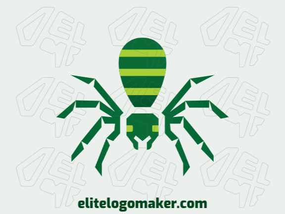 Illustrative logo in the shape of a spider composed of abstracts shapes with green colors.