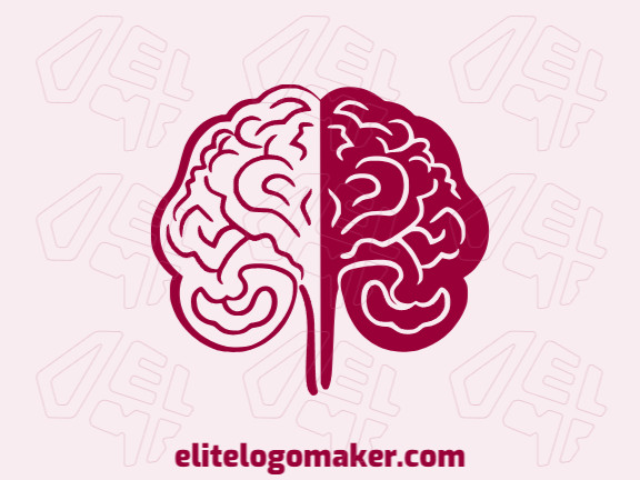 Conceito de logotipo monoline com elementos originais formando um cérebro dividido com design de elite e cor vermelho escuro.