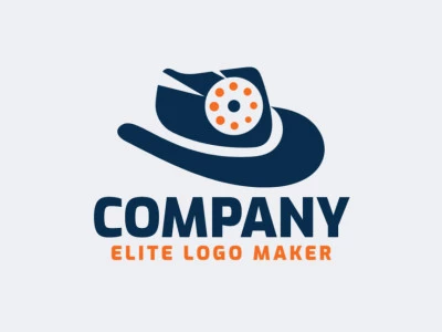 Logotipo listo para descargar en forma de un sombrero combinado con una cámara con diseño abstracto y colores azul y naranja.