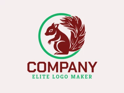 Logotipo disponible para venta en forma de una ardilla con estilo ilustrativo y colores verde y marrón oscuro.