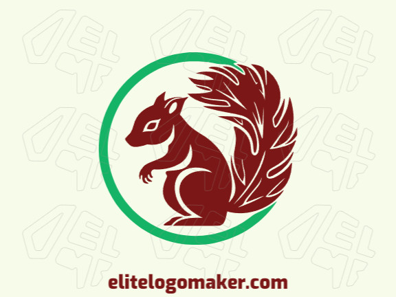 A logo is available for sale in the shape of a squirrel with an illustrative style of green and dark brown colors.