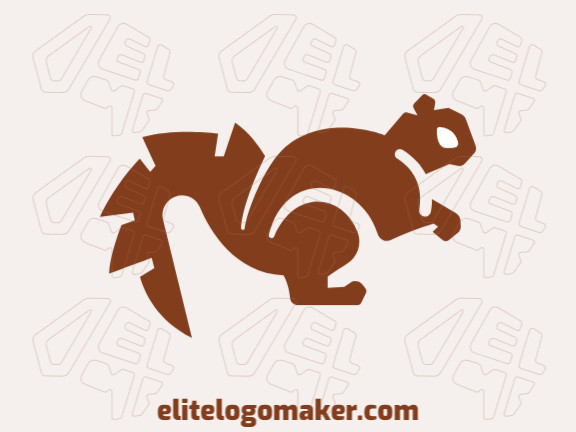 Squirrel animal logo composed of solid shapes and abstract style, the color used is brown.