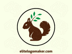 Ideal logo for different businesses in the shape of a squirrel combined with a twig of leaves, with creative design and circular style.