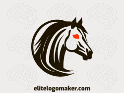 Creative logo in the shape of a stallion horse with a memorable design and minimalist style, the colors used were orange and dark brown.
